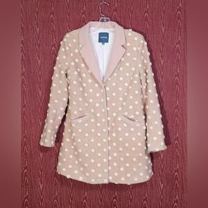 MODCLOTH Salient Style Polka Dot 80% Wool Collared Snap Pea Coat Women's Sz M